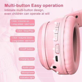 PC headset Onikuma B90 RGB Cat Ear Bluetooth Wireless Gaming Headset Pink PC headset - 7