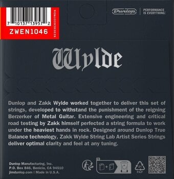 Cordas para guitarra elétrica Mi Dunlop ZWEN1046 Zakk Wylde String Lab 10-46 Cordas para guitarra elétrica Mi - 2