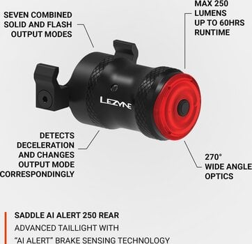 Rücklicht Lezyne Saddle Ai Alert 250 Satin Black 250 lm Rücklicht - 12