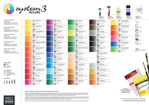 Akriliniai dažai Daler Rowney System3 Acrylic Paint Plastic Tube 150 ml Fluorescent Red - 3