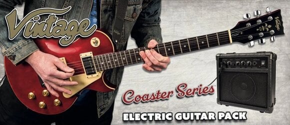 Electric guitar Vintage V10 Coaster Pack Gloss Black Electric guitar - 10