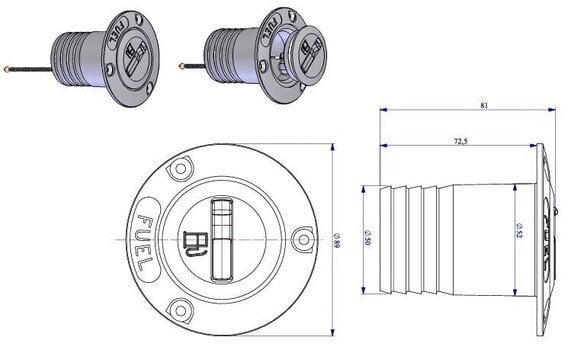 Boat Tank Vent, Boat Filler Osculati Deck Plug Diesel 50 mm Boat Tank Vent, Boat Filler - 4