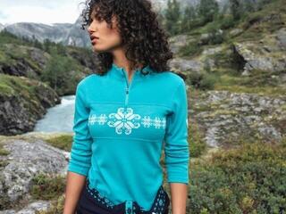Ski T-shirt / Hoodie Dale of Norway Falkeberg Womens Half Zip Baselayer Peacock/Off White - 5