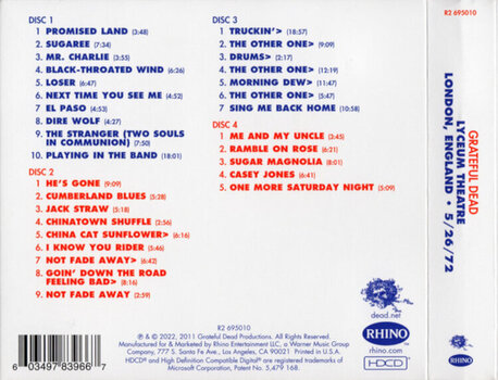 Glazbene CD Grateful Dead - Lyceum Theatre London • England 5/26/72 (4 CD) - 6