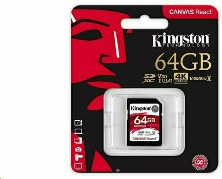 Minneskort Kingston 64GB Canvas React UHS-I SDXC Memory Card - 3