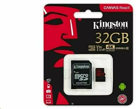 Карта памет Kingston 32GB Canvas React UHS-I microSDHC Memory Card w SD Adapter - 2