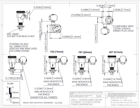 Tuner za gitare Hipshot 6K1FELOG-STAG Gold Tuner za gitare - 3