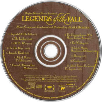 Glazbene CD James Horner - Legends Of The Fall (Original Motion Picture Soundtrack) (CD) - 2