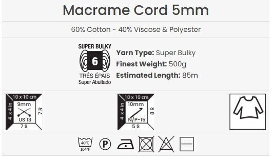 Šňůra  Yarn Art Macrame Cord 5 mm 85 m 783 Blue Šňůra  - 4