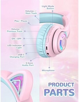 Слушалки за деца iClever Cat Ear BTH13 Pink Слушалки за деца - 8