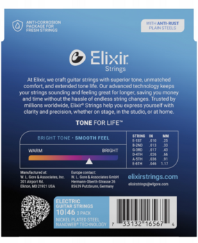Saiten für E-Gitarre Elixir 16567 Nanoweb 10-46 3-Pack Saiten für E-Gitarre - 3