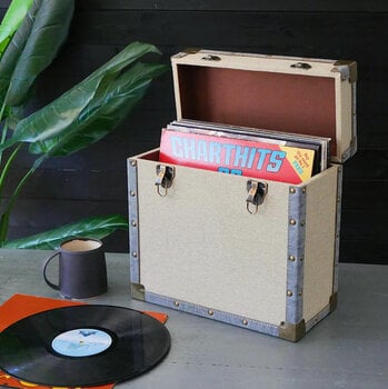Veske/etui til LP-plater Steepletone 12 Inch Vinyl Record Storage Box Cream Fabric and Grey Faux Leather Trim - 2