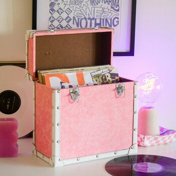 LP plokštelių krepšys / dėklas Steepletone 12 Inch Vinyl Record Storage Box Pink and White Faux Leather Trim - 3