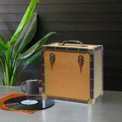 Veske/etui til LP-plater Steepletone 12 Inch Vinyl Record Storage Box Tan Fabric and Black Faux Leather Trim - 1