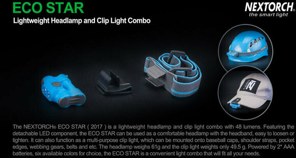 Stirnlampe batteriebetrieben Nextorch Eco Star Sky Blue 48 lm Kopflampe Stirnlampe batteriebetrieben - 6