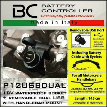 Motorcycle USB / 12V Connector BC Battery Battery Controller 710-P12USBDUAL Socket USB Lighter 12V - 2