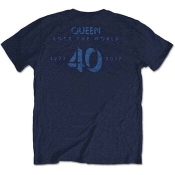 T-shirt Queen News of the World 40th Vintage Logo (Back Print) Navy Blue L T-shirt - 2