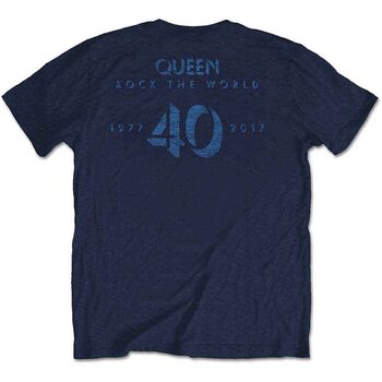 T-shirt Queen News of the World 40th Vintage Logo (Back Print) Navy Blue 2XL T-shirt - 2