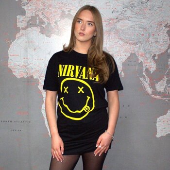 T-Shirt Nirvana Yellow Happy Face Dress Black L Ladies T-Shirt - 3