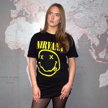 T-Shirt Nirvana Yellow Happy Face Dress Black S Ladies T-Shirt - 3