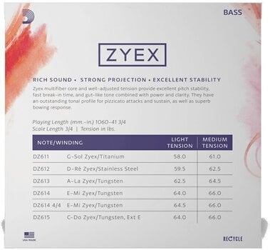 Struny do kontrabasu D'Addario DZ611 3/4M Struny do kontrabasu - 4