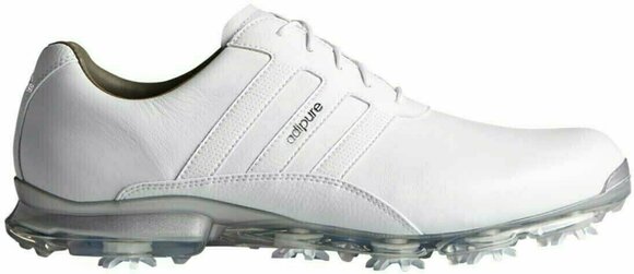 Calçado de golfe para homem Adidas Adipure Classic Mens Golf Shoes White/Silver Metallic UK 10 - 2