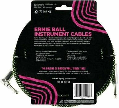 Instrumentkabel Ernie Ball P06077-EB Groen-Zwart 3 m Recht - Gebogen - 2