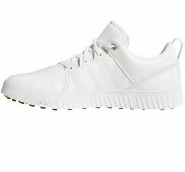 Chaussures de golf junior Adidas Adicross PPF Junior Chaussures de Golf Cloud White/Silver Metallic/Gum UK 3 - 5