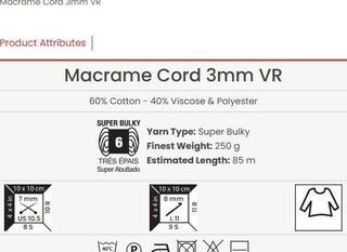 Konac Yarn Art Macrame Cord 3 mm VR 85 m 911 Konac - 2