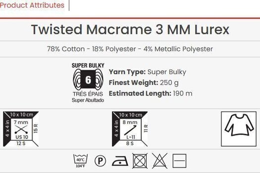 Konac Yarn Art Twisted Macrame 3mm Lurex 190 m 762 Konac - 3