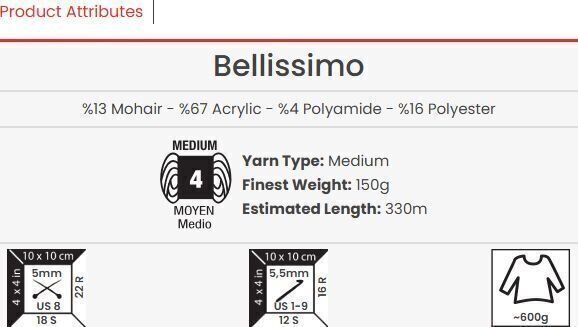 Kudumislõng Yarn Art Bellissimo 1401 Kudumislõng - 3