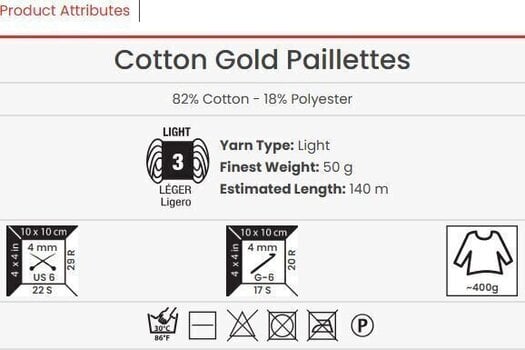 Kudumislõng Yarn Art Cotton Gold Paillettes 7114 Kudumislõng - 3