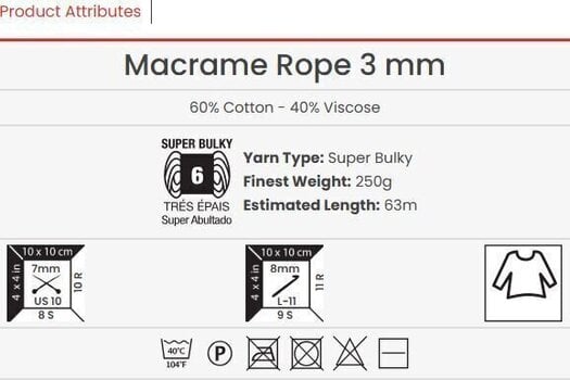 Aukla Yarn Art Macrame Rope 3 mm 63 m 821 Aukla - 3