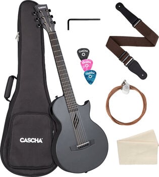 Folk Guitar Cascha Carbon Fibre Acoustic Guitar Premium SET Black Matte Folk Guitar - 2