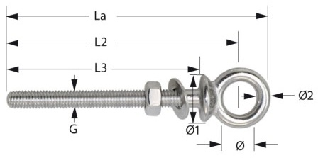 Augplatte, Leitöse Wichard Eye Bolt AISI 305 Forged M6 40 mm - 2