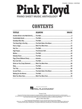 Notes Hal Leonard Pink Floyd - Piano Sheet Music Anthology Notes - 2
