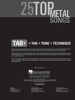 Notes Hal Leonard 25 Top Metal Songs - Tab. Tone. Technique. Notes - 2