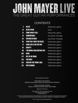 Notes Cherry Lane Music Company John Mayer Live Notes - 2
