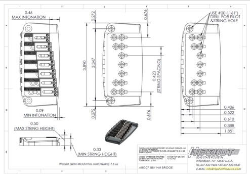 Guitar Bridge Hipshot 7 String Ibby HM Black Guitar Bridge - 3