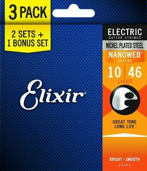 Elixir 16542 Nanoweb Electric Guitar Light 3 Pack (10-46)