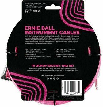 Kabel instrumentalny Ernie Ball P06083-EB Różowy 5,5 m Prosty - Kątowy - 2