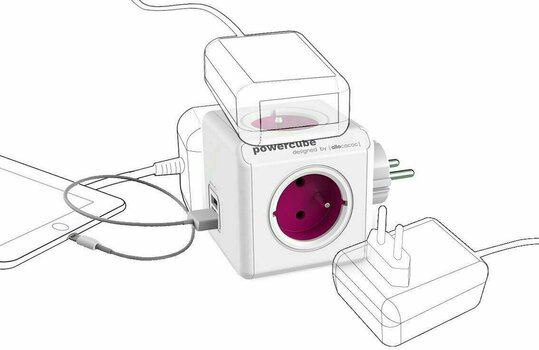 Power Cable PowerCube ReWirable USB + Travel Plugs Violet 150 cm Purple - 2