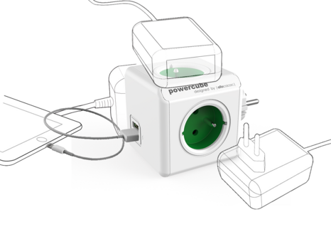 Tápkábel PowerCube Original Zöld USB - 2