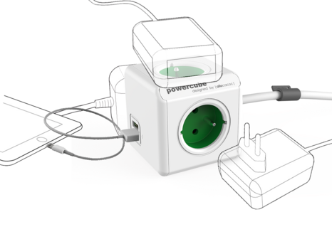 Síťový napájecí kabel PowerCube Extended Zelená 150 cm USB - 2