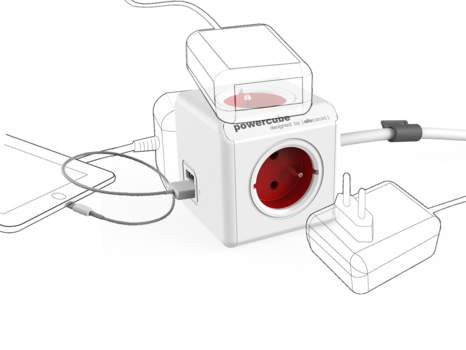 Sieťový napájací kábel PowerCube Extended Červená 150 cm USB - 2