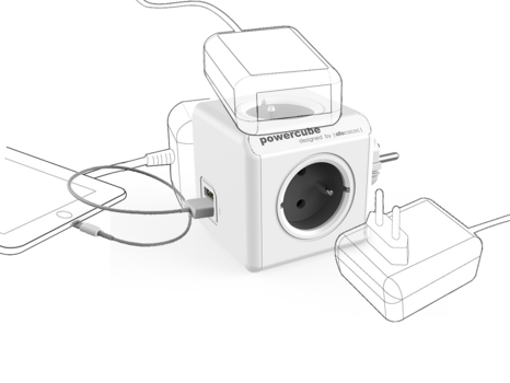 Power Cable PowerCube ReWirable USB + Travel Plugs Grey 150 cm Gray - 3