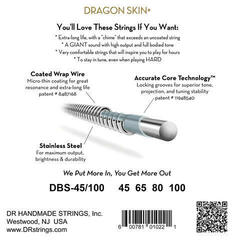 Струни для бас-гітари DR Strings Dragon Skin+ Coated Steel Medium Light 45-100 Струни для бас-гітари - 2