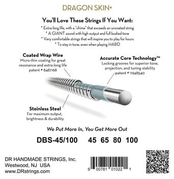 Struny pro baskytaru DR Strings Dragon Skin+ Coated Steel Medium Light 45-100 Struny pro baskytaru - 3