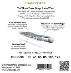 Snaren voor 6-snarige basgitaar DR Strings Dragon Skin+ Coated Steel 6-String Medium 30-125 Snaren voor 6-snarige basgitaar - 2