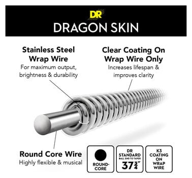 Struny pro 5-strunnou baskytaru DR Strings Dragon Skin+ Coated Steel 5-String Medium 45-125 Tapered Multi-Scale Struny pro 5-strunnou baskytaru - 4